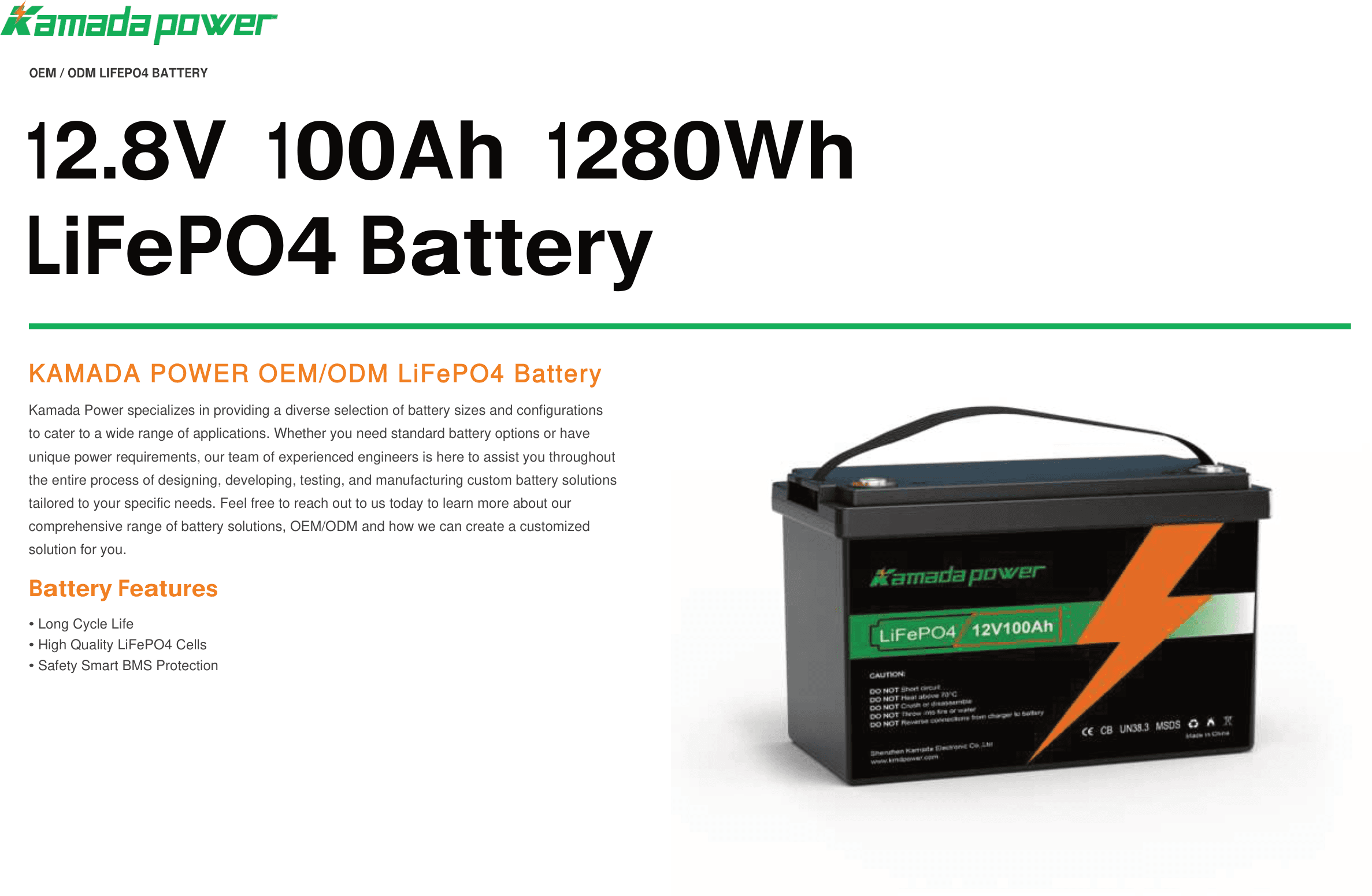 باتری لیتیوم فسفات آهن Kamada Power مدل 12.8V 100Ah بیش از 6000 سایکل - 2