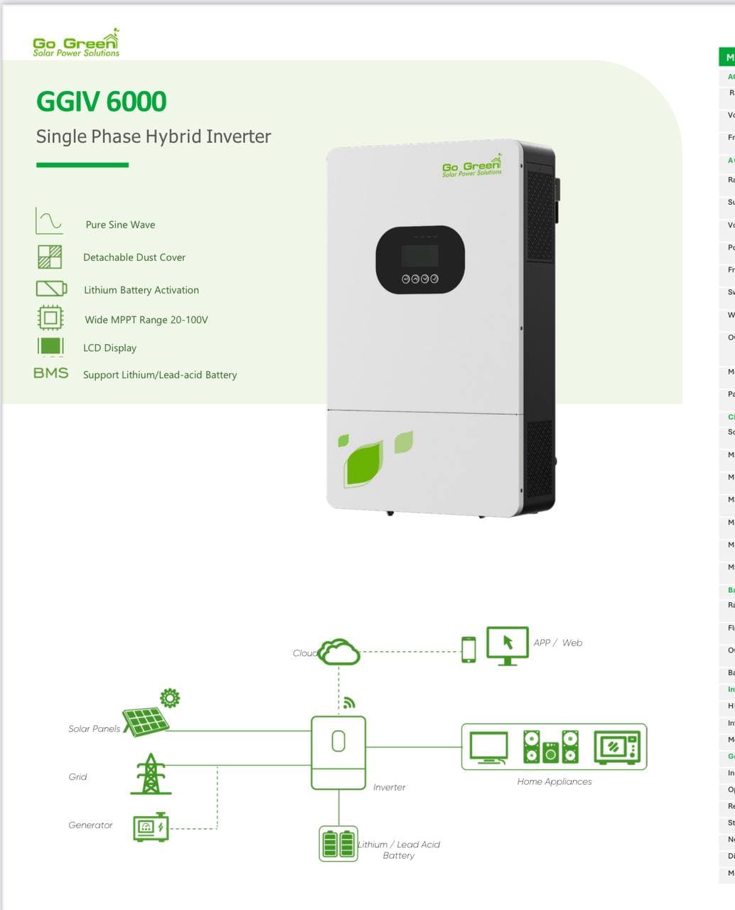 اینورتر هایبرید 6 کیلو وات برند Go Green مدل GGIV 6000