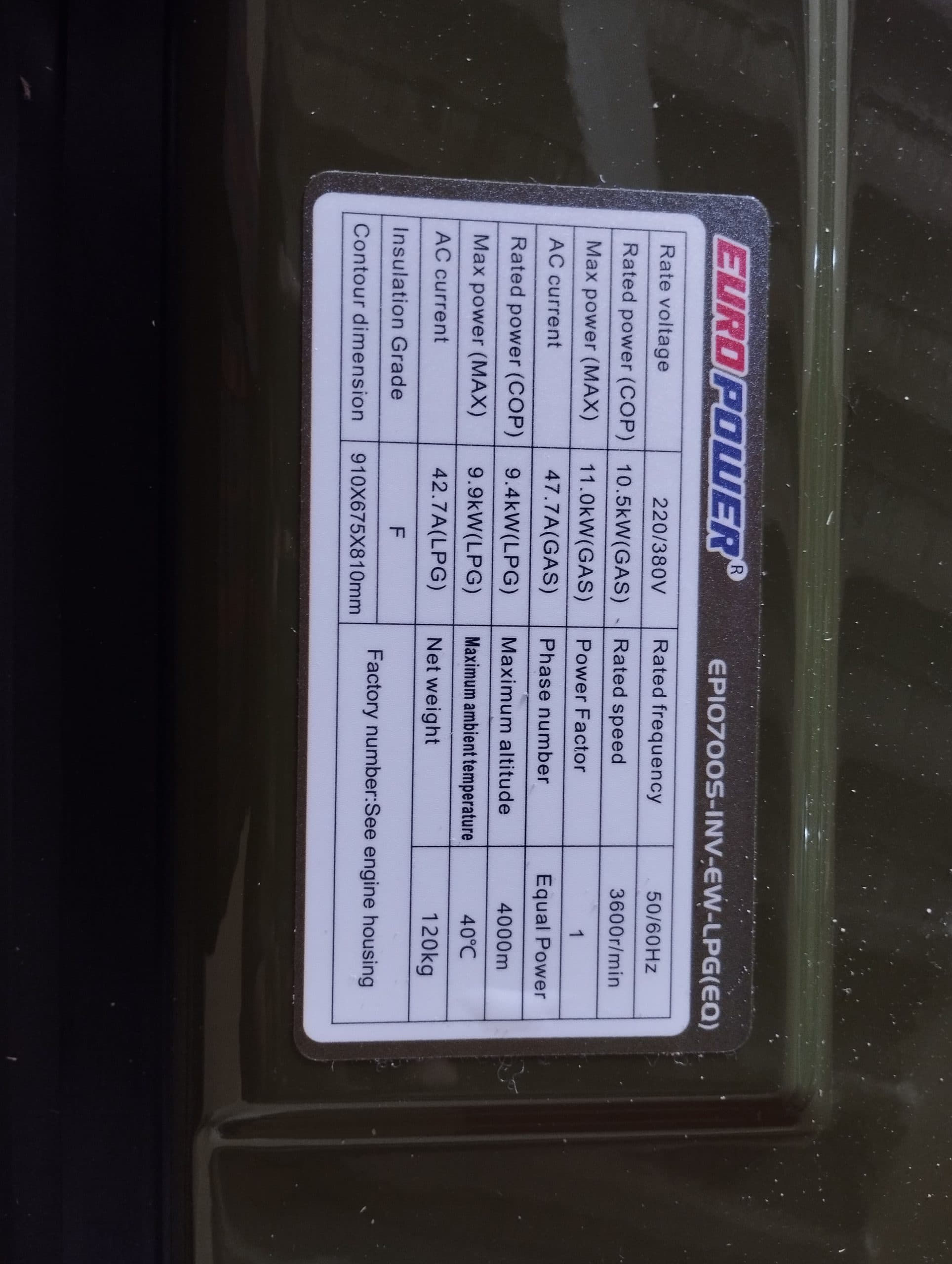 موتور برق گاز سوز سایلنت 11 کیلووات یورو پاور مدل EP10700S-INV-EW-LPG - 4
